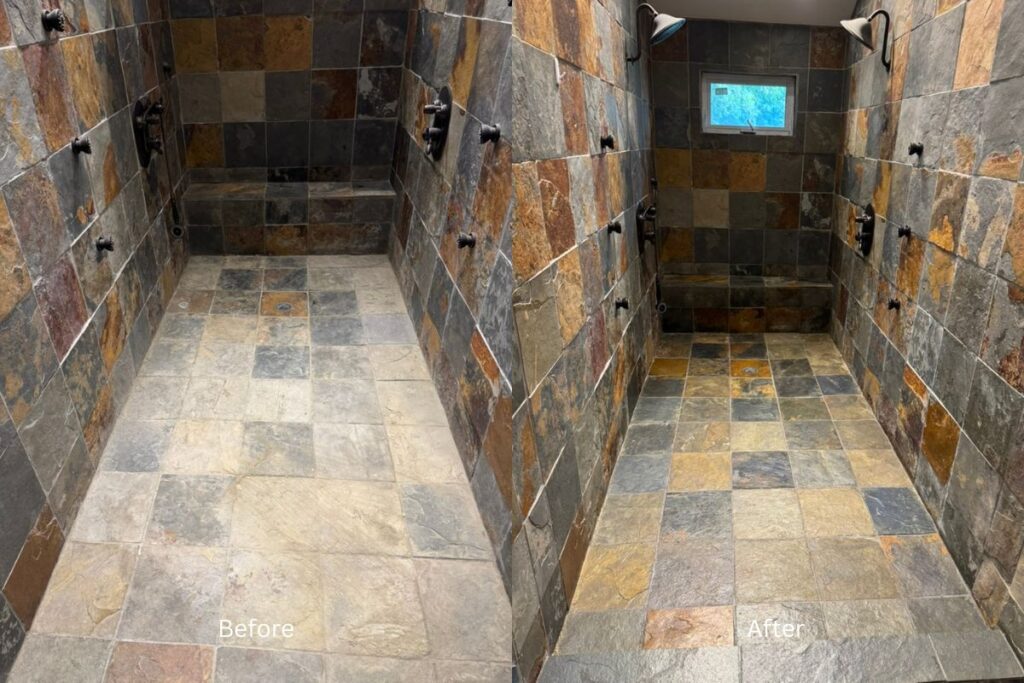 Slate stone shower cleaning and restoration results in Grapevine TX