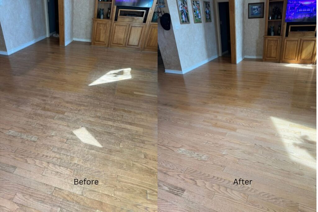Wood floor cleaning and wax removal results in Paradise TX