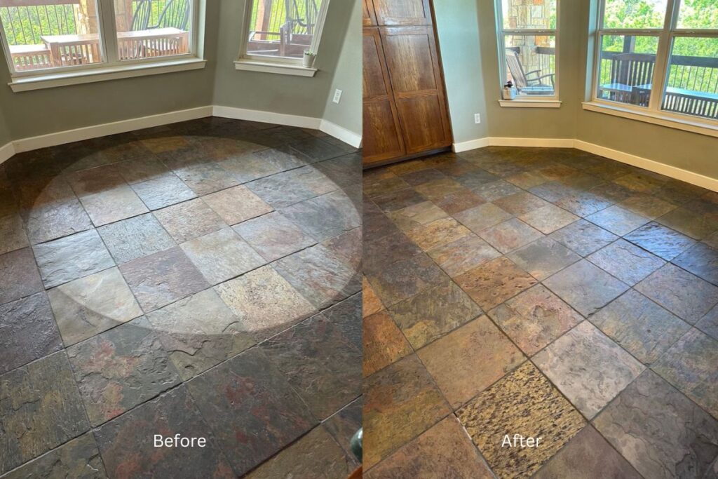 Slate stone cleaning and color enhancement results in Fort Worth TX